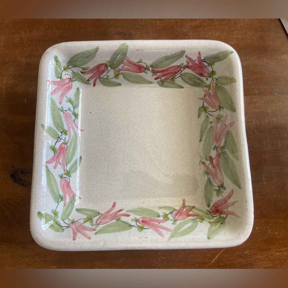 Vintage 70’s Square Dish, Signed LAHOLM‎ SWEDEN. Hand painted ceramic Floral